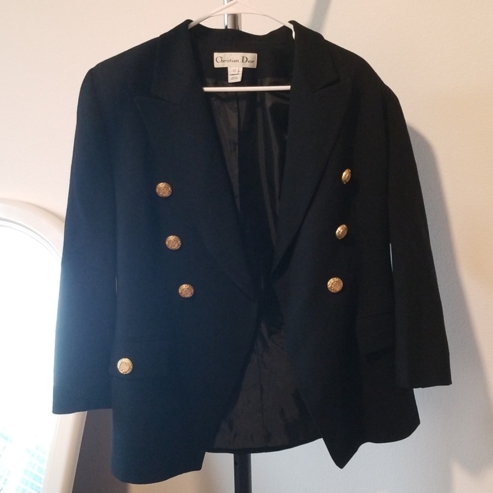 Vintage Christian Dior 100% wool navy blue blazer
